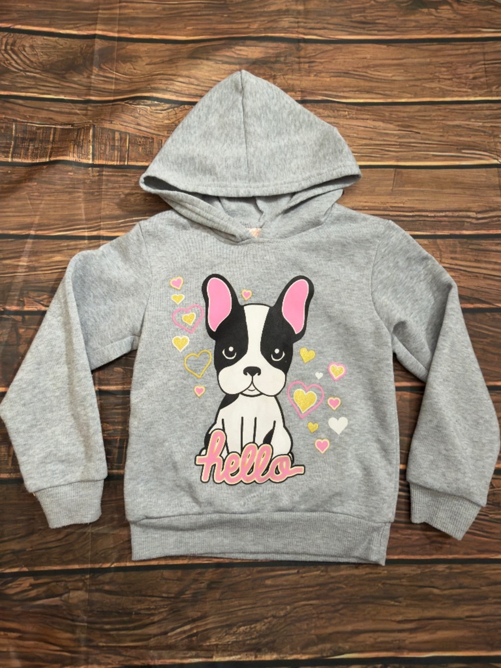Girls Love Pink Hoodie Sz 5/6 Girls Frenchie Dog Embellished Cozy Top